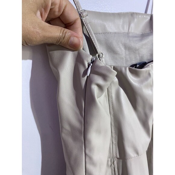 Zara Jumpsuit Small Beige Faux Leather Adjustable Straps Party Summer Tan - Picture 11 of 16